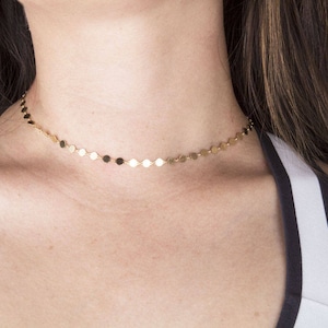 Sequin Gold Choker Necklace, Coin Circle Necklace, Gold Tattoo Choker, Gold Chain Choker, Gold Chain Necklace,Silver, Gold or Rose Gold Coin