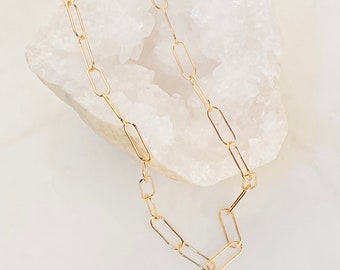 Oval Paperclip Chain Necklace in Gold Filled, Sterling Silver, Statement Necklace, Chain Choker Necklace, Bold Gold Chain