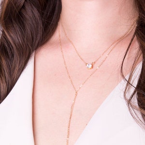 Solitaire CZ Necklace, CZ Solitaire Necklace, Tiny Cubic Zirconia Charm, Delicate Necklace, CZ Diamond Pendant in Silver, Gold, Rose Gold