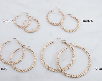 14K Oro riempito spessa tessitura orecchini Hoop, Regalo per lei, regalo di San Valentino, grandi cerchi d'oro, orecchini Cerchio d'oro,