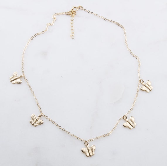 Butterflies Shaker Charms Choker in Gold Filled or Sterling Silver