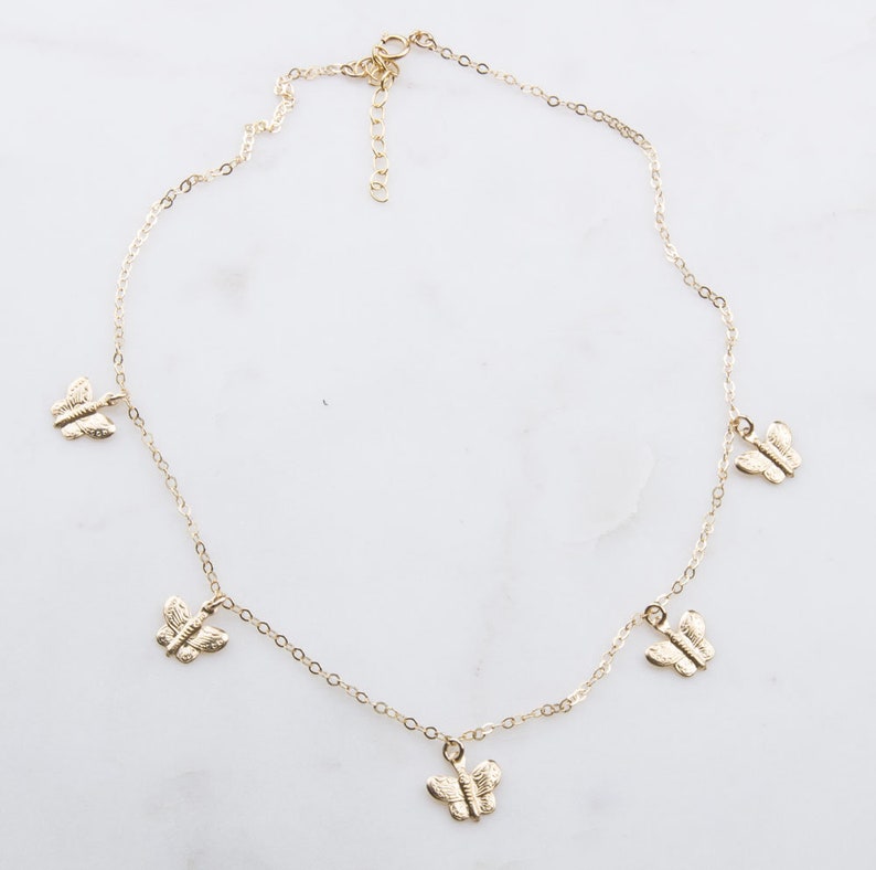 Dainty Gold Choker Butterflies Shaker Charms Choker in Gold Filled or Sterling Silver Gold Butterflies Choker Necklace Gift for Her