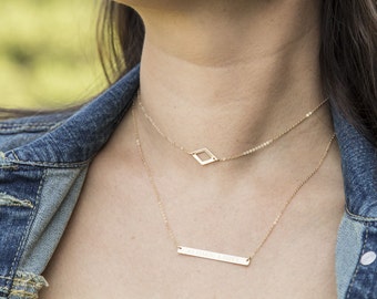 Diamond Gold Choker Necklace, Choker Necklace, Dainty Choker Necklace, Chain Choker in 14K Gold Filled, Diamond Sideways Choker, Geometric