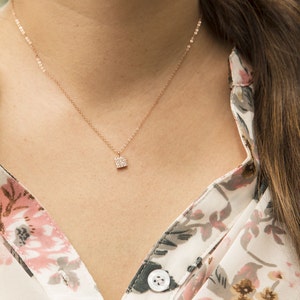 Pave Tiny Square Charm Necklace, Dainty Pave CZ Tag Necklace, Pave Necklace, Delicate Necklace, Square Necklace, Tiny CZ Square Necklace