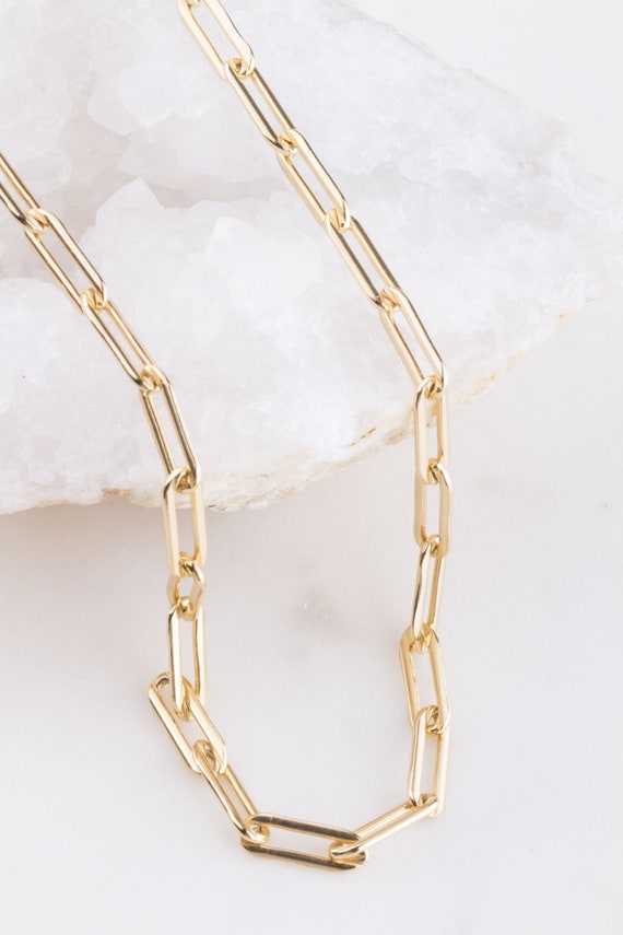 Buy Gold Link Chain Necklace Paper Clip Custom Length Thick Online in India  - Etsy