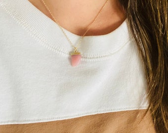 Pink Opal Necklace, Gemstone Necklace, Gemstone Horn Tooth Necklace, Opal Stone Necklace, Opal Necklace