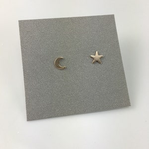 Moon and Star Gold Filled Stud Earrings, Dainty Tiny Gold Stud Earrings, Minimalist, Boho Earring Set, Everyday Wear, Mix Match Earrings image 3