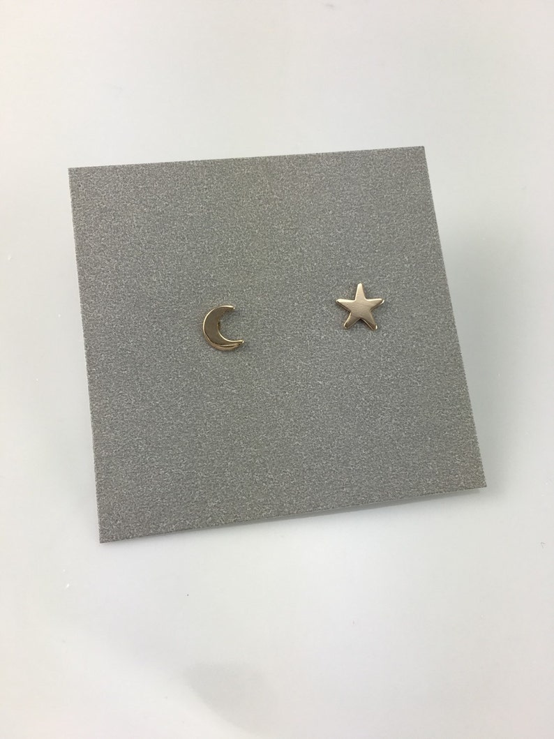 Moon and Star Gold Filled Stud Earrings, Dainty Tiny Gold Stud Earrings, Minimalist, Boho Earring Set, Everyday Wear, Mix Match Earrings image 3