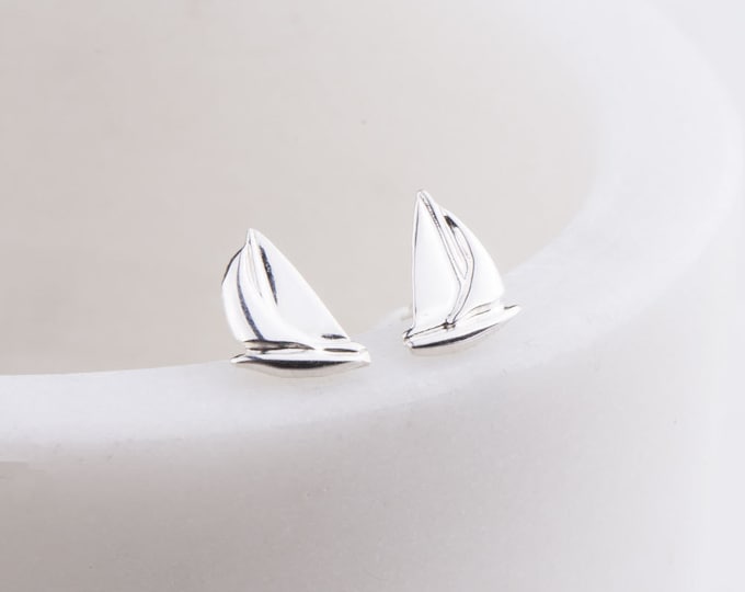 Dainty Gold Filled Tiny Sailboat Post Stud Earrings, Tiny Gold Stud Earrings, Graduation or Bridesmaid Gift, Beach/ Sea Life Earrings
