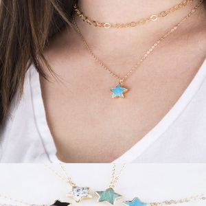 Gemstone Star Necklace, Gold Gemstone Star Necklace, Lucky Star Necklace, Friendship Necklace, Star Shaped Gemstone Necklace, Gift for Her
