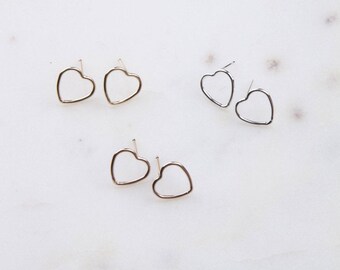 Heart Wire Stud Earrings, Simple Gold Earrings, Gift For Her, Gold Wire Heart Earrings, Silver, Gold or Rose Gold Heart Wire Stud Earrings