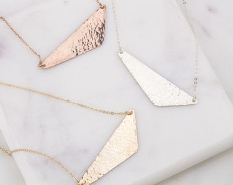 Large Triangle Bar Necklace in 14K Gold Filled, Sterling Silver, Rose Gold Filled, Gold Triangle Necklace, Geometric Jewelry, Triangle Bar