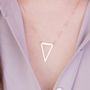 Delicate Triangle Necklace, Simple Geometric Triangle Necklace in Silver, Gold or Rose Gold, Dainty Minimal Geometric Layered Necklace image 2