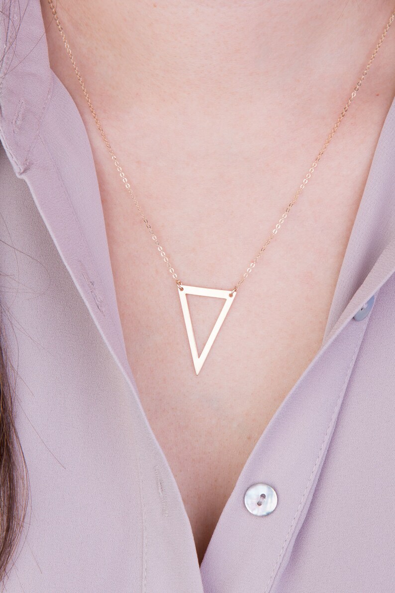 Delicate Triangle Necklace, Simple Geometric Triangle Necklace in Silver, Gold or Rose Gold, Dainty Minimal Geometric Layered Necklace image 2