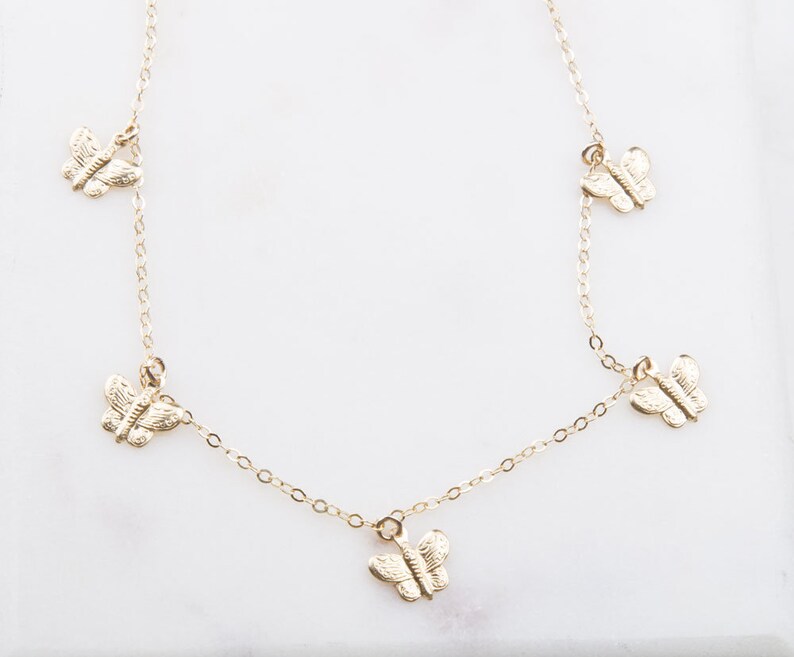 Dainty Gold Choker Butterflies Shaker Charms Choker in Gold Filled or Sterling Silver Gold Butterflies Choker Necklace Gift for Her