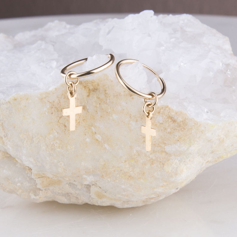 Tiny Cross Hoops Gold Cross Hoop Earrings Gift for Her Etsy