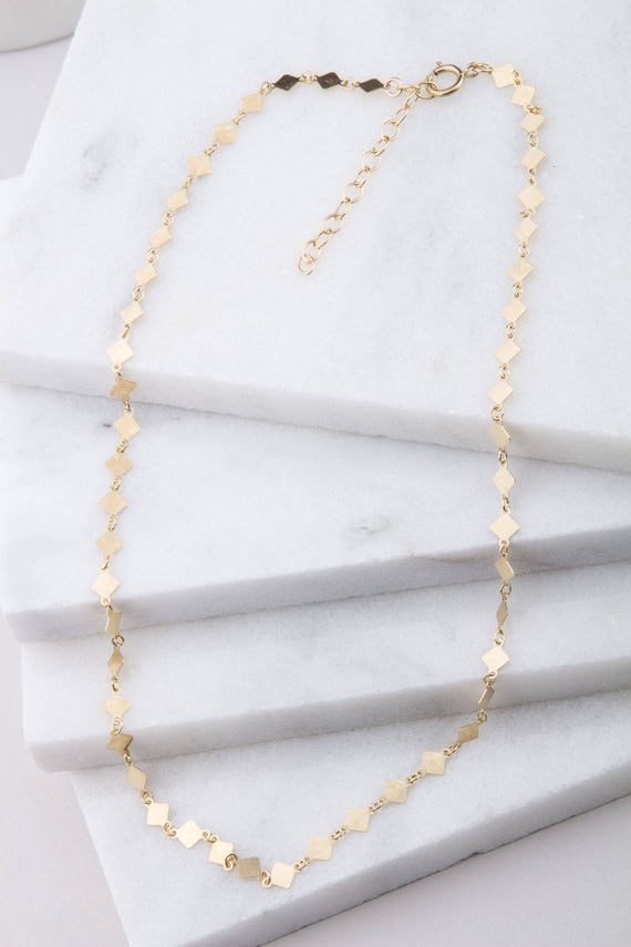 Diamond Shape Sequins Gold Choker Necklace, Gold Diamond Shape