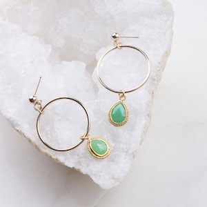Gemstone Circle Teardrop Dangle Hoops, Gift for Her, Everyday Earrings, Dainty Hoop Earrings, Gemstone Hoops, Gemstone Drop Hoops,
