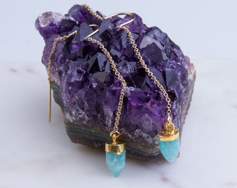 Gemstone Drop Earrings, Gold Threader Earrings, Gold Filled Earrings, Dangling Earrings, Gift For Her, Simple Gold Earrings, Dangle Earrings