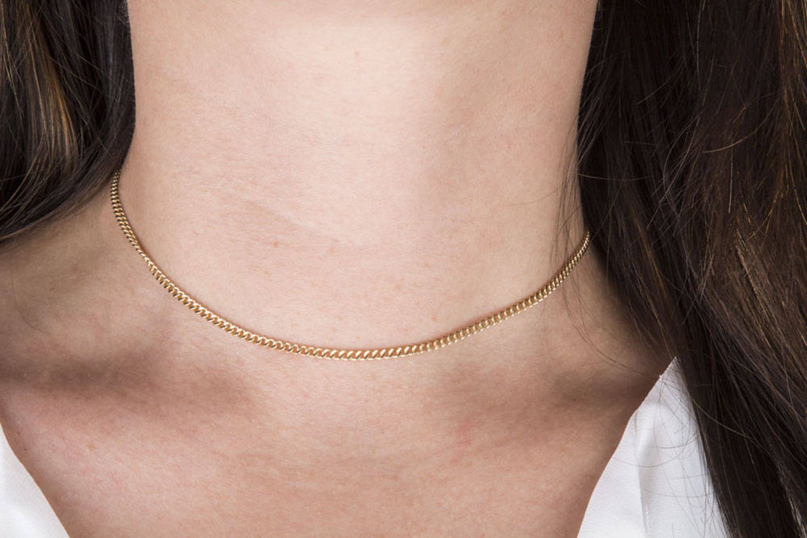 Curb Chain Choker Necklace in Sterling Silver or Gold Filled Etsy