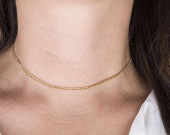 Curb Chain Choker Necklace in Sterling Silver or Gold Filled, Dainty Choker, Bridesmaids Necklace, Gold Choker Necklace, Layering Choker