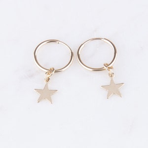 14K Gold Filled Star Hoops, Gold Star Earrings, Gift for Her, Dainty Star Earrings, Everyday Earrings, Celestial Earrings, Star Dangle Hoops