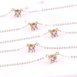 Solitaire CZ Necklace, CZ Solitaire Necklace, Tiny Cubic Zirconia Charm, Delicate Necklace, CZ Diamond Pendant in Silver, Gold, Rose Gold image 2