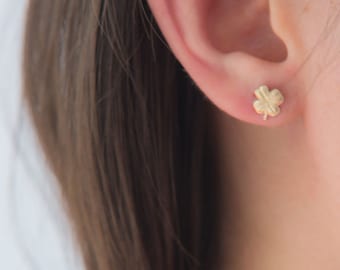 Tiny Four Leaf Clover Stud Earrings, Tiny Gold Studs Earrings, In 14K Gold Filled or Sterling Silver, Lucky Four Leaf Clover Earrings