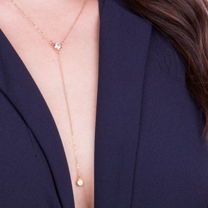 Colar de zircônia cúbica gota Y Lariat, colar CZ Lariat Y, colar delicado em Y, elegante, colar mínimo, preenchido com ouro ou prata esterlina