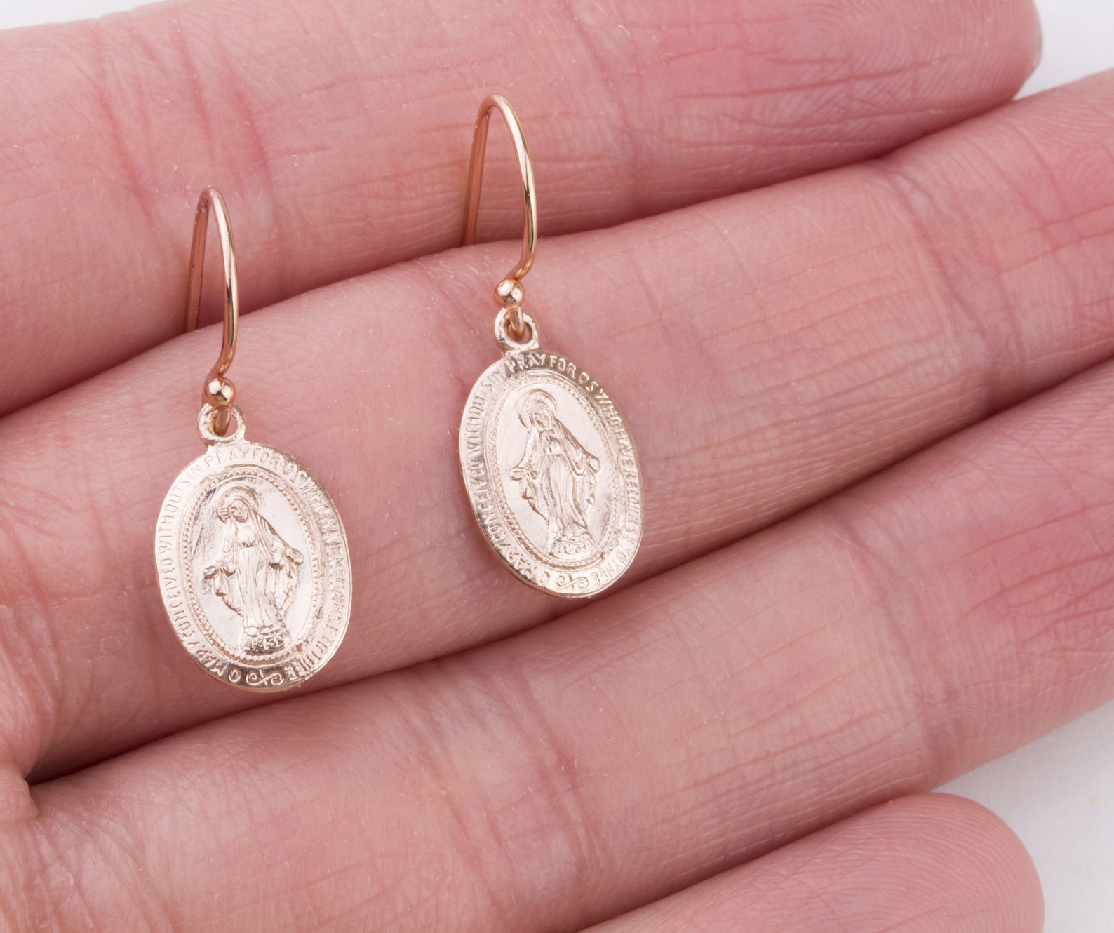 Dainty 14K Gold Filled Oval Virgin Mary Earrings Religious Etsy