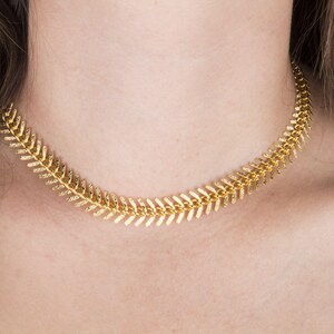 Chunky Gold Plated Fishbone Choker, Fish Bone Gold Choker, Statement Necklace, Chunky Choker, Bold Necklace, Fish Bone Thick Choker