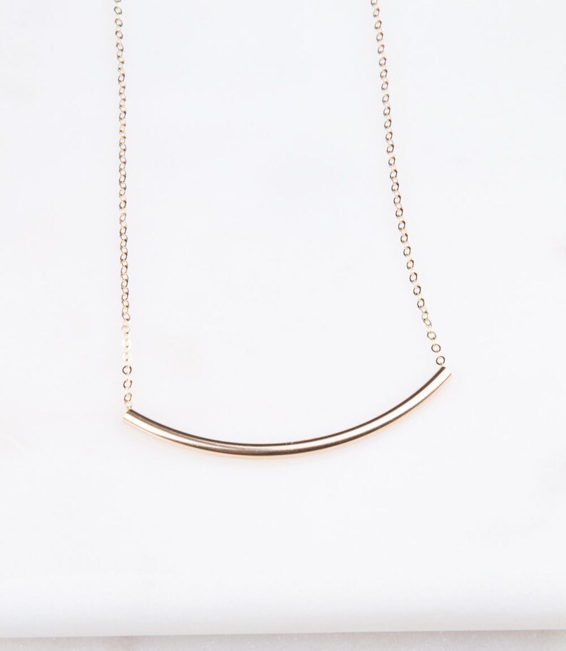 Gold Curved Bar Necklacegold Layering Necklace Long Gold Bar Etsy
