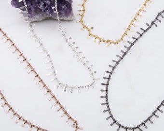 Girocollo Fringe in oro, argento, argento oxdizzato e oro rosa, collana girocollo in oro delicato, collana girocollo Boho, regalo per lei, girocollo frange