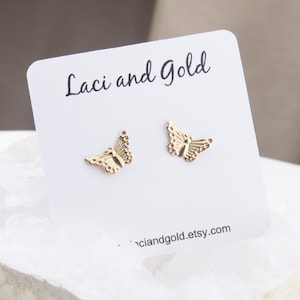 14K Gold Filled Tiny Butterfly Post Stud Earrings, Tiny Butterfly Gold Stud Earrings, Gift For Her, Everyday Earrings, Dainty Studs