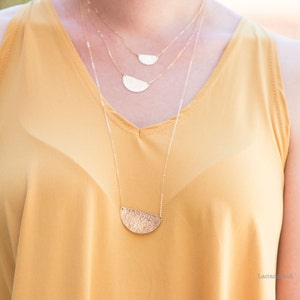 Half Moon Necklace, Large Half Circle, Hammered Necklace, Gold Necklace, Layering Necklace, Sun Necklace in Silver, Gold, Rose Gold, Moon