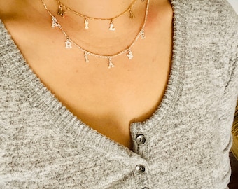 Collana con nome personalizzato, collana girocollo iniziale, girocollo con nome, collana con nome personalizzato in argento pieno o argento sterling, regalo di Natale