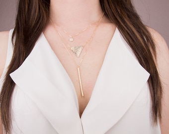 Collar de triángulo grande en oro de 14 quilates lleno, plata de ley, oro rosa, collar de declaración de triángulo, joyería geométrica, collar largo