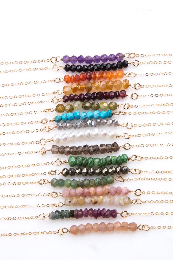 Peridot Bead Bar Necklace Sterling Silver Peridot Bead Bar Necklace Sterling Silver