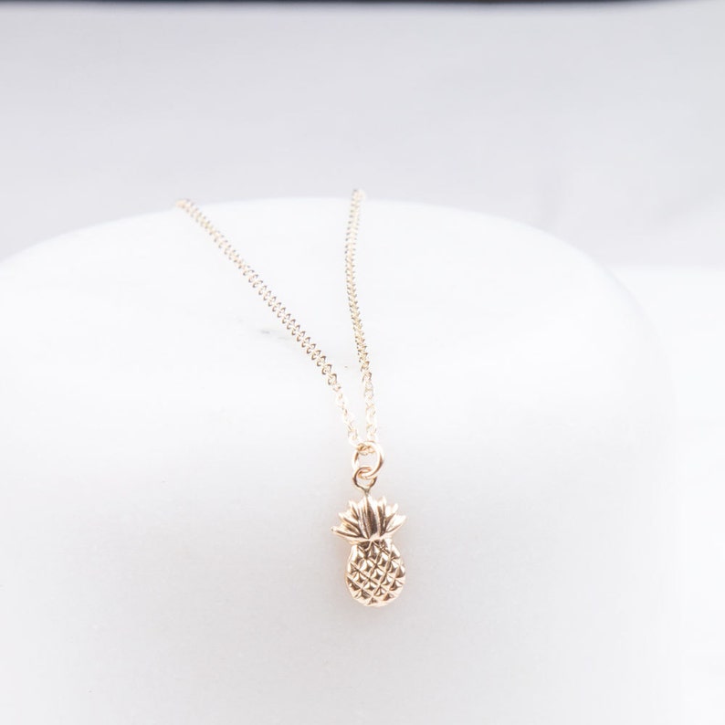 Tiny Pineapple Charm Necklace, Tiny 14K Gold Filled Pineapple Necklace, Bridesmaid Necklace, Gift for Her, Everyday Wear, Petite Necklace image 4