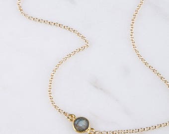 Gemstone Layered Gold Necklace, Gemstone Bezel Connector Necklace, Bridesmaid Gemstone Necklace, Dainty Bracelet Gold, Labradorite Necklace