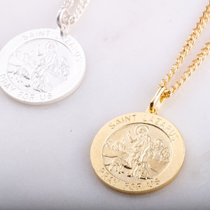 21mm Heilige Lazarus Halskette in Sterling Silber, vergoldet, Heilige der Armen und Kranken Halskette, Bete für uns Halskette, katholischer Schmuck