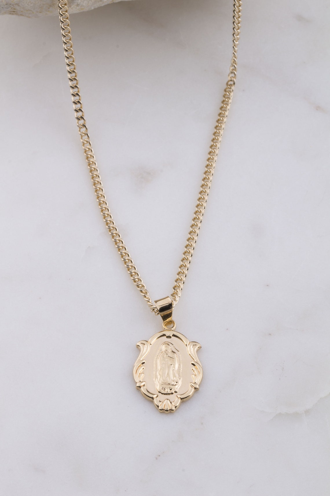Our Lady of Guadalupe Gold Oval Medallion Dainty Necklace - Etsy