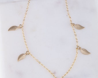 Tiny Leaf Choker, Leaf Shaker Choker Necklace in Silver OR Gold, Gold Leaf Dangle Choker, Dangle Choker, Leaf Dangle Choker, Leaf Necklace