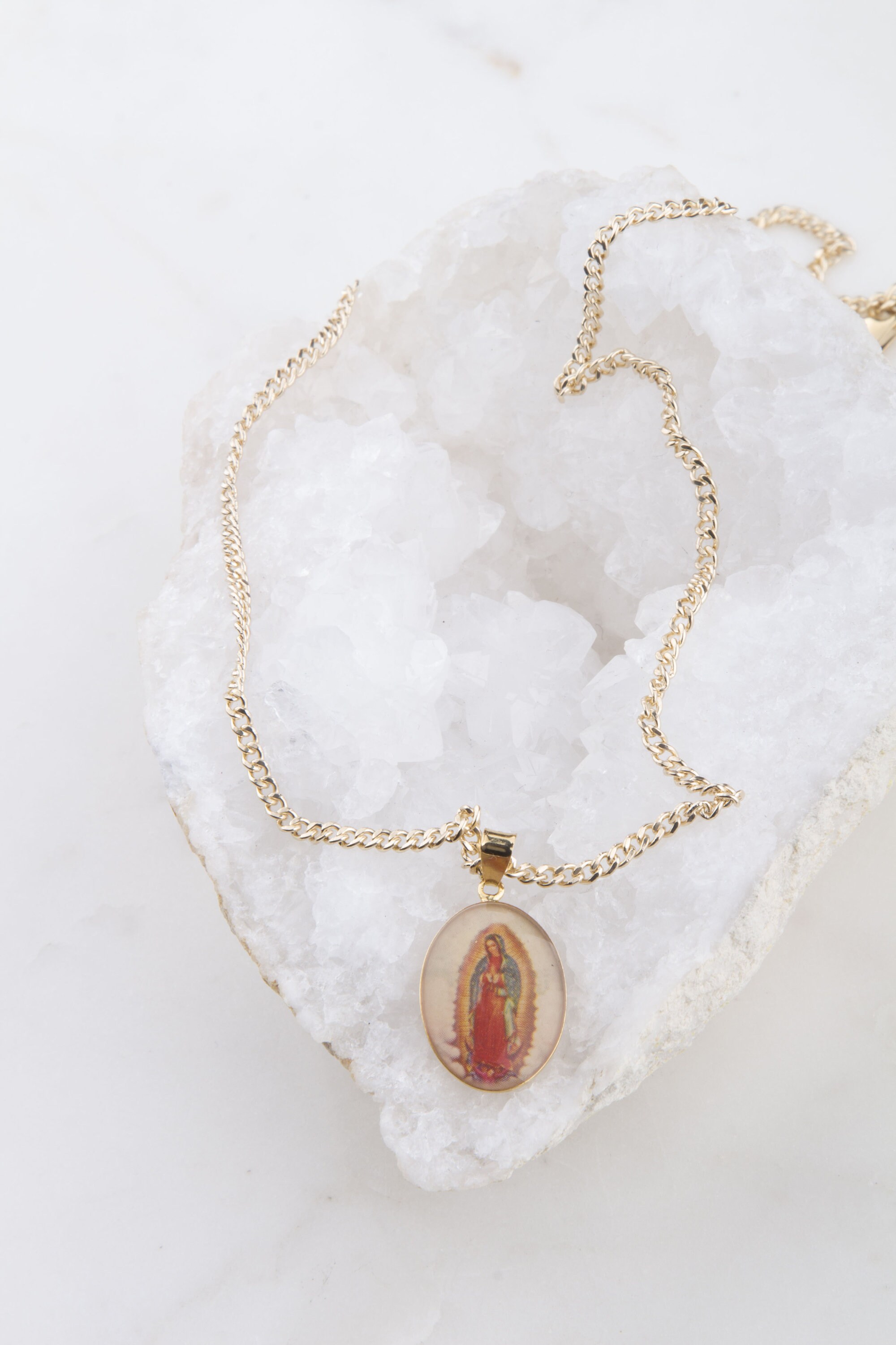 Our Lady of Guadalupe Gold Oval Pendant Dainty Necklace, Virgin Mary ...