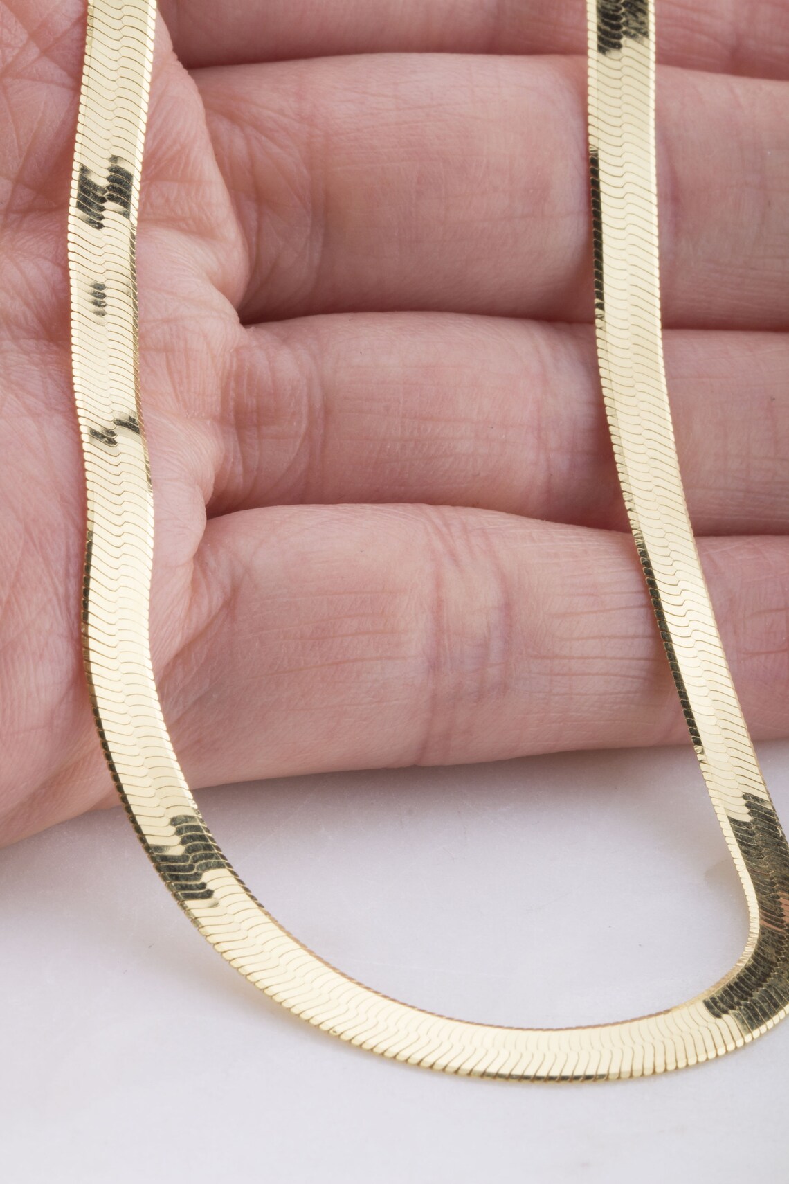 4mm Gold Plated on Sterling Silver Herringbone Chain Necklace Etsy