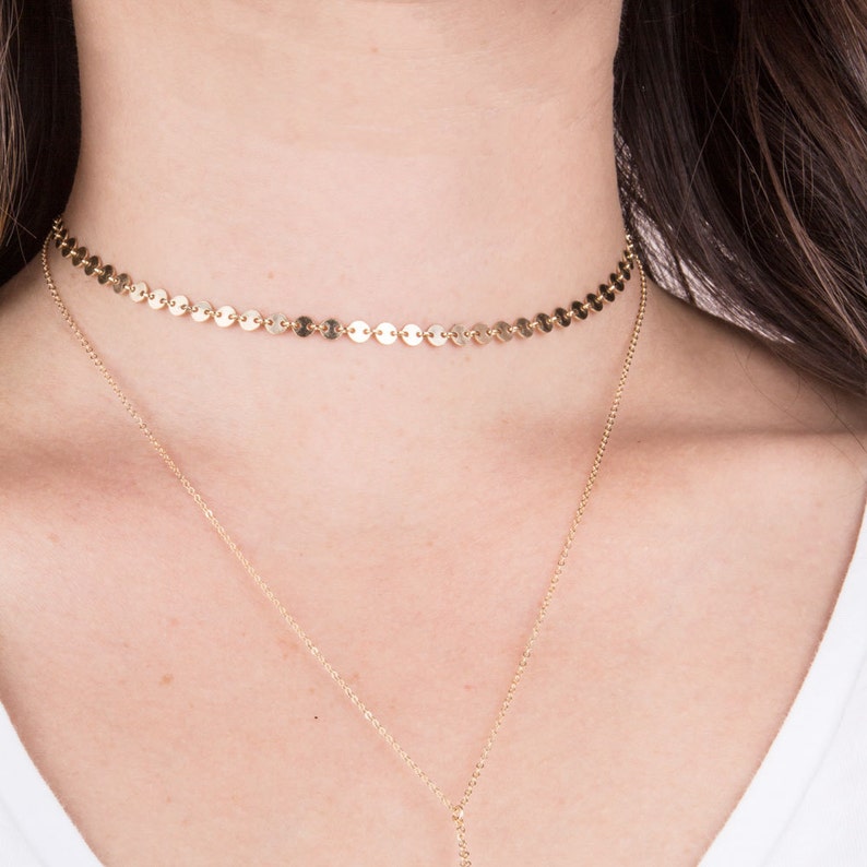 Silver Choker Necklace, Gold Tattoo Choker, Coin Choker Necklace, Layering Necklace in 14K Gold Filled or Sterling Silver, Dainty Choker image 3