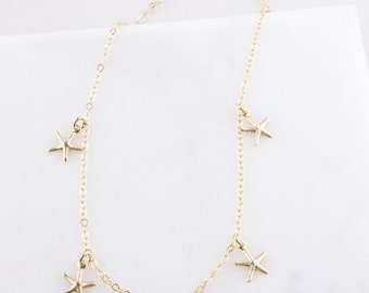 Starfish Choker OR Gold Tiny Seashell Choker Necklace, Gift for Her, Dainty Gold Choker, Tiny Seashell OR Starfish Gold Choker, Gold Choker