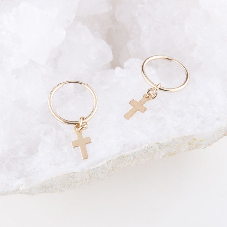 Tiny Cross Hoops Gold Cross Hoop Earrings Gift for Her Etsy