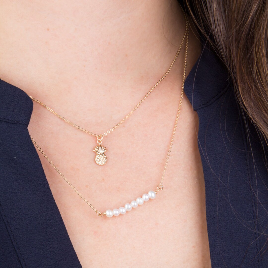 Tiny Pineapple Charm Necklace, Tiny 14K Gold Filled Pineapple Necklace