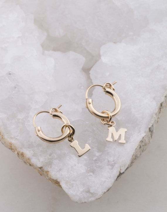 Tiny Gold Filled Initial Huggies Hoop Earrings Initial Charm
